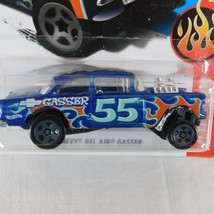 2015 Hot Wheels HW Flames &#39;55 Chevy Bel Air Gasser BLUE Die Cast Toy Car NIB Kid - £6.13 GBP