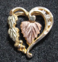RGC Riddles Group 10k  12k Black Hills Gold 3 Diamond Heart Pendant Grape Leaves - £127.88 GBP