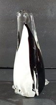 Murano Style Penguin Art Glass Paperweight Clear Bottom Black White 5 1/2&quot; - £17.36 GBP