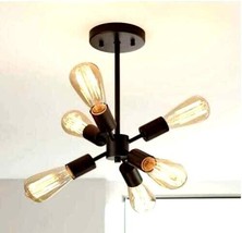 Matte Black Sputnik Ceiling Light 6 Arm Industrial Brass Chandelier - £85.85 GBP