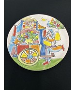 Hand Painted Collectible Pottery Flower Cart Plate Multicolored 8&quot; - $15.61 CAD