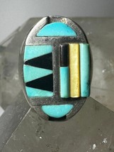 Navajo ring size 10 turquoise onyx mop  sterling silver band women - £199.49 GBP