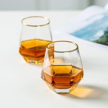Whiskey Glasses Set Of 2 Modern Tumblers Crystal Drinking Bourbon Barware Wine - £23.65 GBP