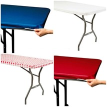 Stay Put Tablecover 29 x 72 Banquet Table Windproof White Blue Red Gingham 6 ft - £3.94 GBP+