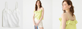 J Crew Women Ruffle Soft Gauze Camisole Tank Top Cotton Ruffle Ties Whit... - £15.53 GBP