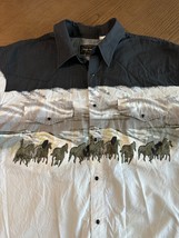 Vtg High Noon Shirt Mens XL Western Pearl Snap Wild Horses Cowboy Rodeo - $29.52