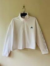 Adidas Plus Sz 2XL Women Cropped White Pullover Cozy Fleece Sweater Logo... - €17,90 EUR