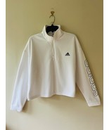 Adidas Plus Sz 2XL Women Cropped White Pullover Cozy Fleece Sweater Logo... - €17,90 EUR