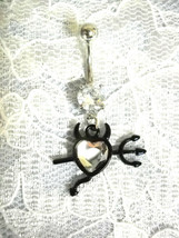 CLEAR HEART IN BLACK FRAME DEVIL TAIL - HORNS &amp; PITCHFORK BELLY RING BAR... - £6.25 GBP