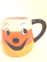 Halloween Candy Corn Mug Smiley Face large Ceramic Happy Cup Orange Yellow White - £11.89 GBP