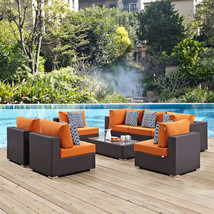 Convene 8 Piece Outdoor Patio Sectional Set Espresso Orange EEI-2370-EXP-ORA-SET - £2,619.15 GBP