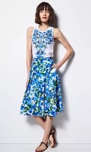 MILLY for DesigNation SKIRT Size: MEDIUM New SHIP FREE Blue Floral Pleat... - £100.24 GBP