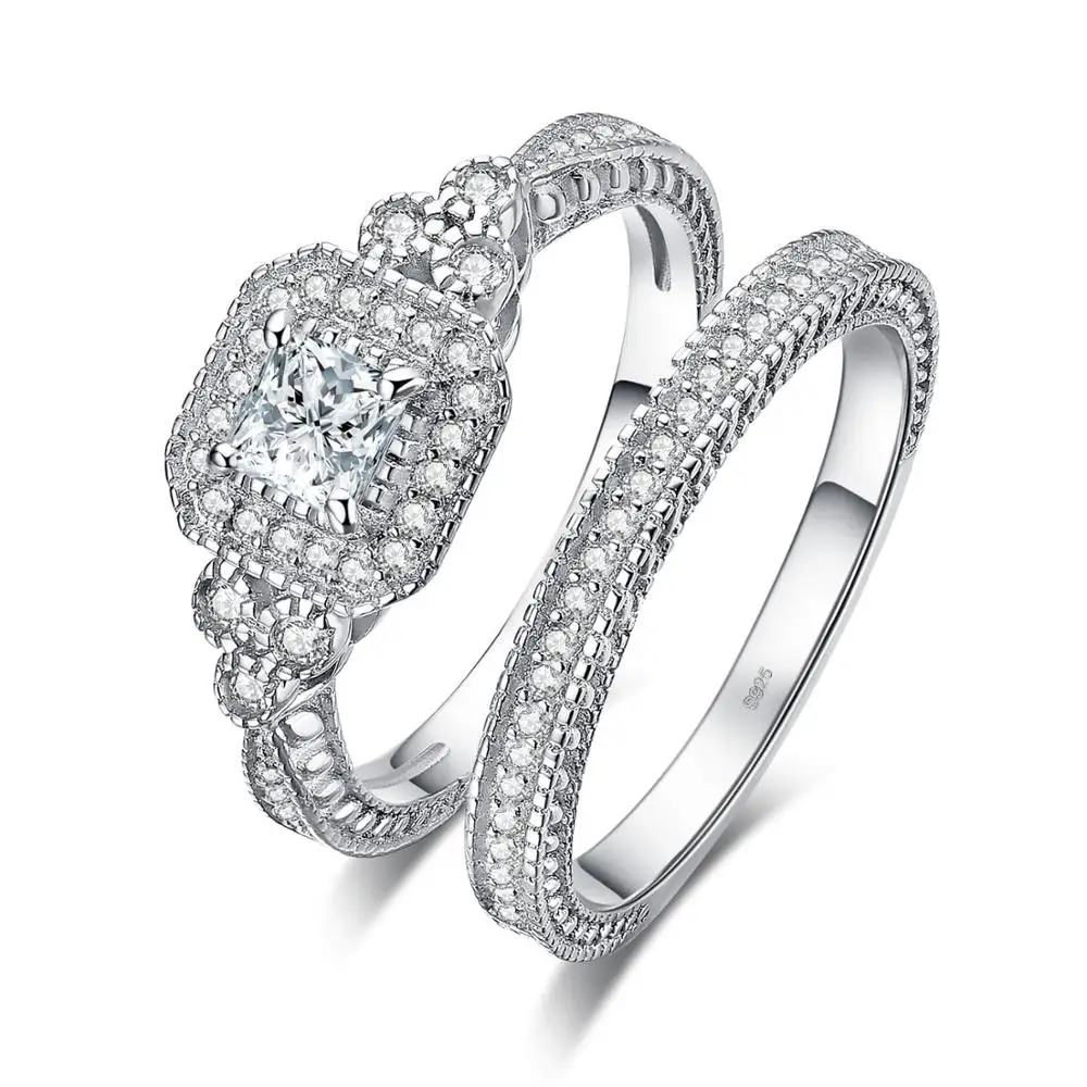 Vintage Wedding Band Engagement Ring Set Cubic Zirconia Sumulated Diamond Prince - $49.48