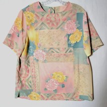 Alfred Dunner Womens Blouse Sz 14 Short Sleeve Color Block Pastel Floral Vintage - £10.07 GBP