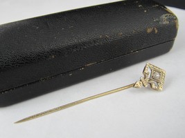 Antique 14k Yellow Gold &amp; Diamond Stick Pin Pin Art Deco TORCH - £119.30 GBP