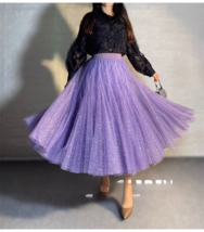 PURPLE Glittery Sequin Tulle Skirt Women Plus Size Sequined Sparkly Tulle Skirts image 3