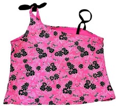 Girls Tankini Top Size XL 14-16 Pink and Black Breaking Waves Swimming Top ONLY - £4.66 GBP