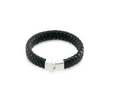 Black Genuine Leather Braided Twisted Rope Stainless Steel Clasp Unisex Bracelet - £22.44 GBP