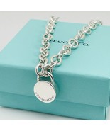 16&quot; Tiffany &amp; Co Round Padlock Lock Pendant Necklace in Silver Engravable - £391.83 GBP
