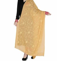 Women Embroidered Chiffon Beige Dupatta Beautiful Work Causal Dress Scar... - $16.84