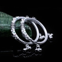 Designer Real solid Silver Kids Bangles Bracelet With Jingle Bells - Pair - $68.00