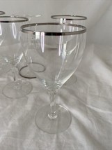 6 Vtg Wine Glasses w/ thin Silver Band mid century Retro MCM - $79.17