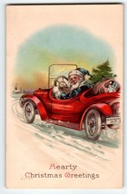 Santa Claus Christmas Postcard Blue Suit Coat Drives Red Automobile Car Dec 31st - £53.64 GBP