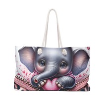 Weekender Bag, Cute Elephant, Zipper, Valentines Day, Large Weekender Bag, Beach - £39.69 GBP