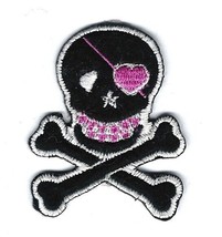 1.75X2.25&quot; Skeleton Skull pink eye patch EMBROIDER IRON ON SEW ON PATCH ... - $6.64