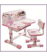 Adjustable Kids Desk &amp; Chair Set with Bookshelf, Ergonomic Study Table Pink - €119,80 EUR+