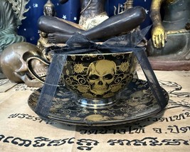 Park Château  Black and Gold Skull Motif Tea Cup and Saucer Set Gothic H... - $24.90