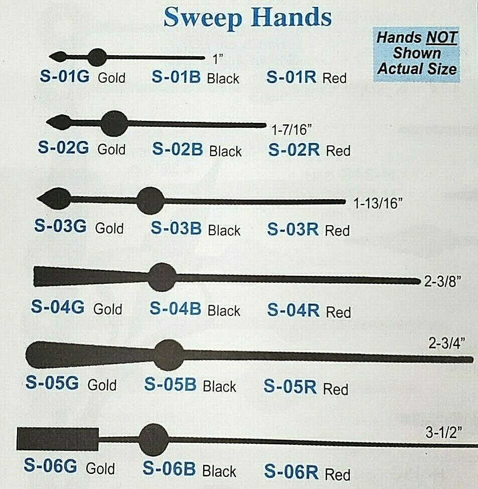 Clock Second Hands - Clock Sweep Hands - 6 Styles - $1.25