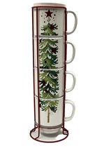 Boston Warehouse Stacked 4 Coffee Cups Mugs Wire Rack Christmas Tree Cer... - $32.06