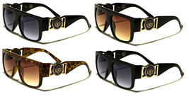 Square Flat Top Gold Lion Head Medallion Sunglasses Retro Designer Sport Fashion - £6.77 GBP+