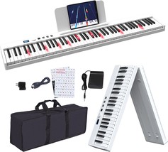 Konix Folding Piano Keyboard 88 Key With Light Up Keys Full-Size, And Piano Bag. - £188.05 GBP