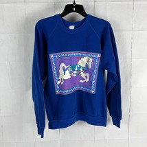 Vintage Carousel Horse Women&#39;s Size Large Sweatshirt Royal Blue Glitter - £17.57 GBP