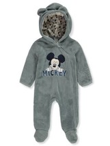 NWT Disney Baby Mickey Mouse Ears Gray One Piece Fleece Footie Size 6-9 Months - £37.59 GBP