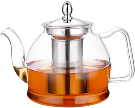 1000ml Glass Teapot with Removable Infuser, Stovetop Safe Tea Kettle - £24.32 GBP