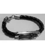 black braided cord bracelet gothic cross on silver backing  8&quot;-9&quot; - £7.18 GBP