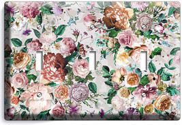Victorian Floral Pattern Roses Peonies 3 Gang Light Switch Wall Plate Room Decor - £13.34 GBP