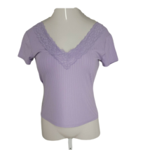 Rue 21 Shirt Blouse ~ Sz L ~ Purple ~ Short Sleeve ~ V-Neck ~ Lace Trim - £10.61 GBP