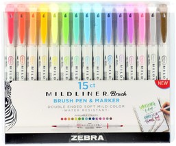 Zebra Mildliner Double Ended Brush Pen &amp; Marker 15/Pkg-Assorted Colors - £33.79 GBP