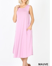  Zenana S Viscose Stretch Jersey Sleeveless Round Neck A Line Dress Mauve - £12.24 GBP