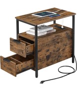 Vasagle Side Table With Charging Station, Narrow End Table With 2 Drawer... - $119.42 CAD