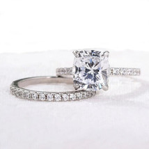 Cushion Cut 2.80Ct Diamond 14k White Gold Finish Bridal Wedding Ring Set Size 5 - £125.80 GBP