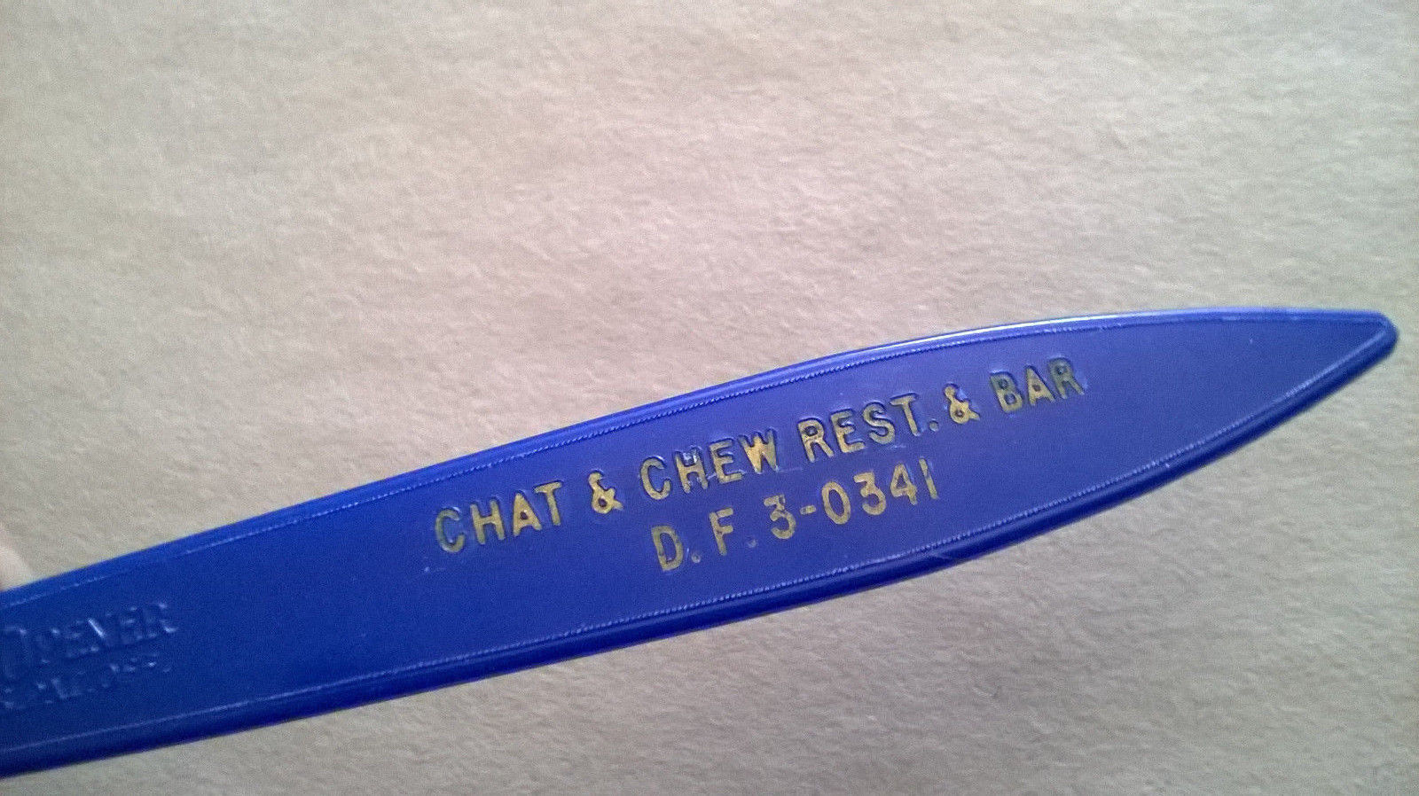 Primary image for Chat & Chew Restaurant Bar Plastic Letter Opener 5 digit phone # NO Location 