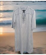 Chelsea &amp; Theodore Lace-Up Chambray Tencel Beachy Dress Roll Tab Sleeves... - $22.76