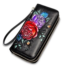 flroal women purse leather wallet woman long double zipper womens leather wallet - £29.79 GBP