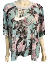 Nike Women&#39;s Mesh Short Sleeve Top Aqua/Pink Floral 3X - £18.69 GBP