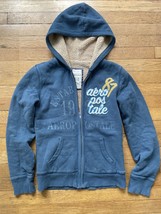 * Aero Aeropostale dark blue zip up sherpa hoodie size medium women juniors - £11.87 GBP